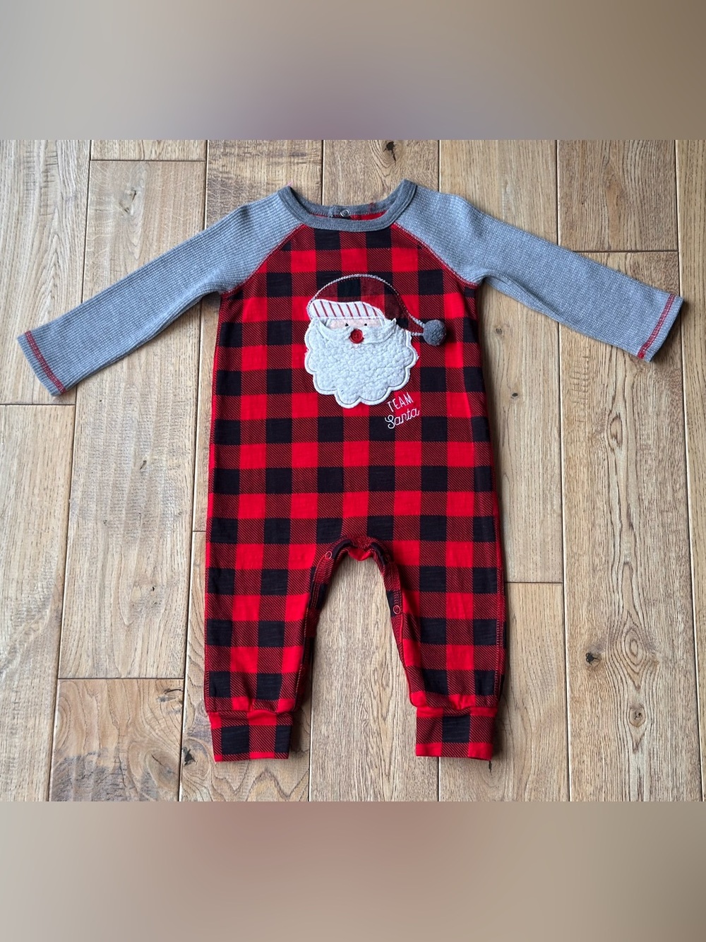 Mud Pie Team Santa Buffalo Check Romper size 9-12 Months